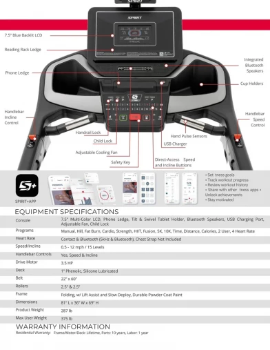 Беговая дорожка SPIRIT XT385 Black Беговая дорожка SPIRIT XT385 Black